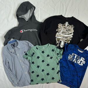 LOT of 5 Boys Sweatshirts, Hoodies, Shirts, Dress Shirt Size 7 8 Star Wars Chaps